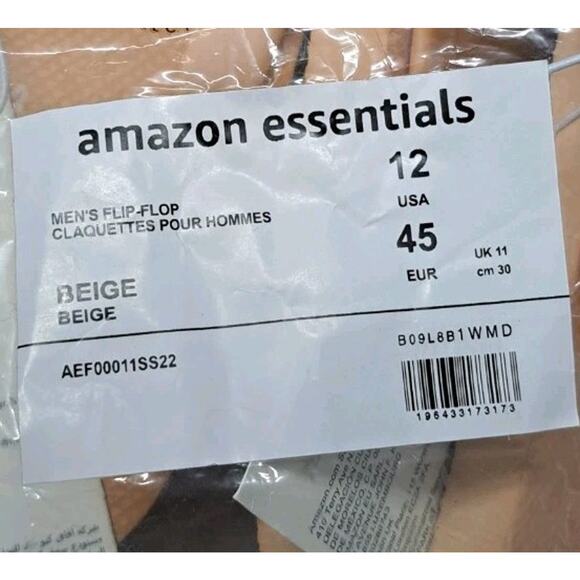 Amazon Essentials Men's Flip Flops Sandals Beige Sz 12 Lightweight Comfort Beach - Picture 4 of 4